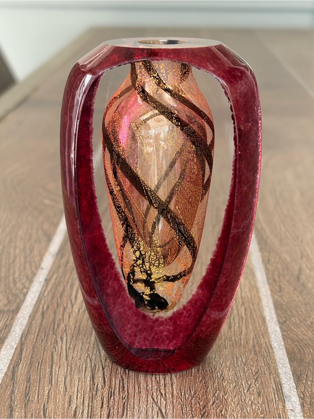 Tim Lazer Cranberry & Gold Handblown Art Glass Perfume Bottle 2000
